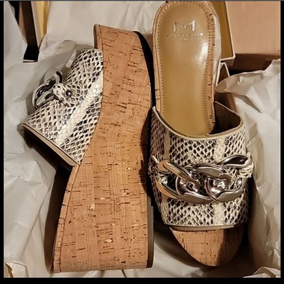 NWT Marc Fisher Ltd  Leather Veneda platform slide sandals in Roccia Lea… - Picture 7 of 16